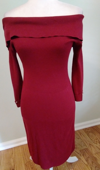 White House Black Market Dresses & Skirts - WHBM off the shoulder silk blend sweater dress